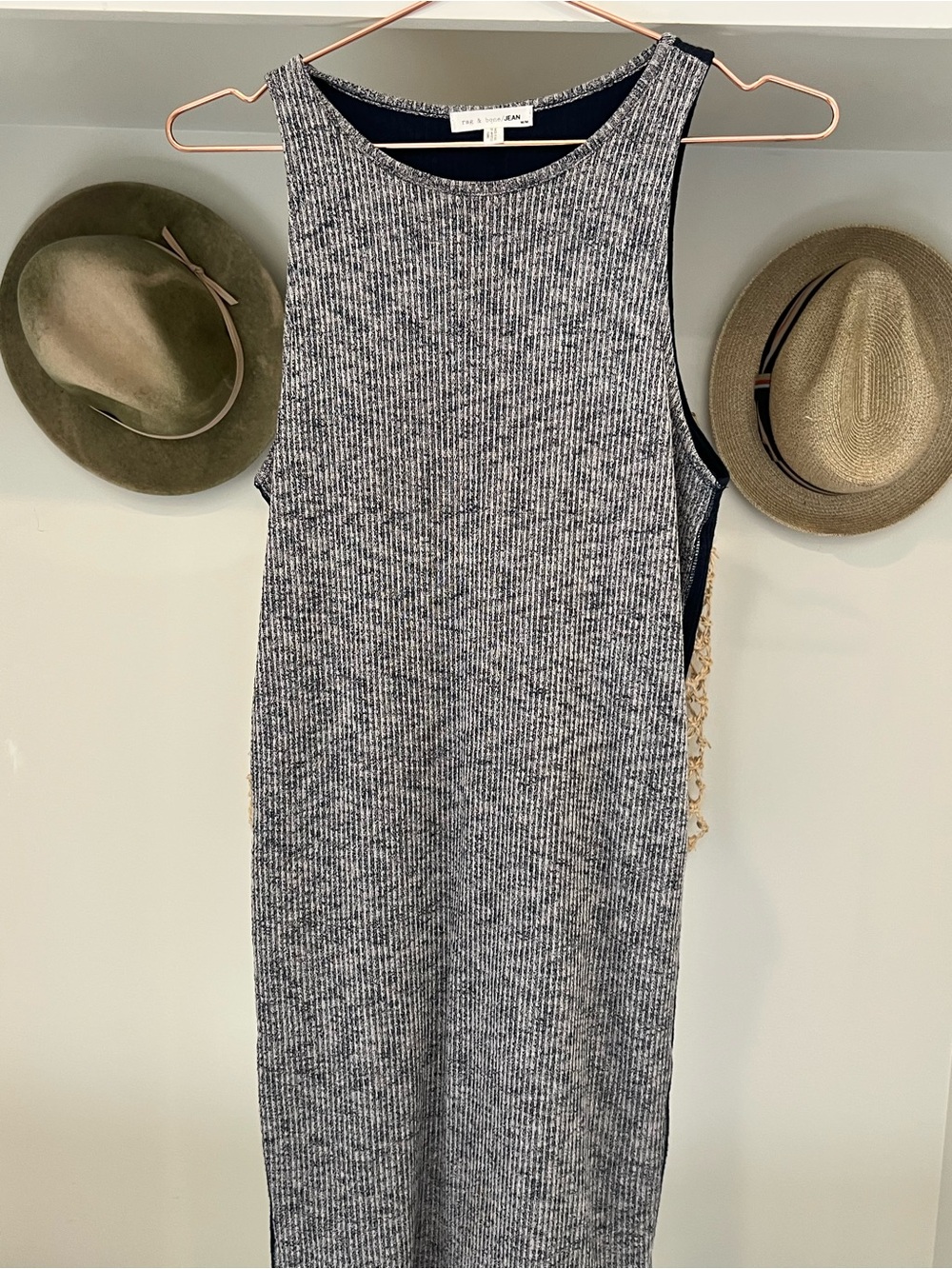 rag & bone Navy and Gray Ribbed Sleeveless Midi Dress
